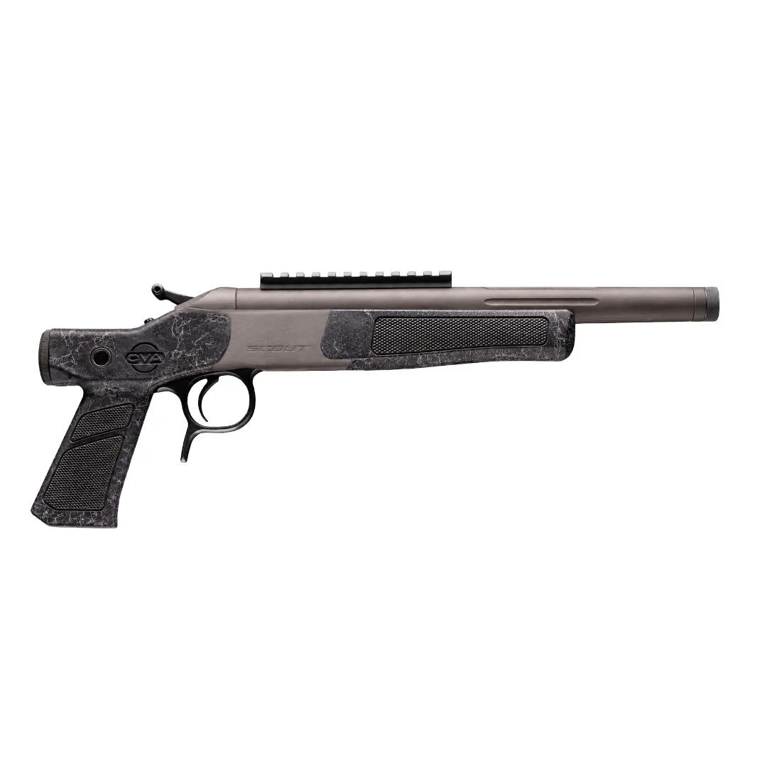 cva-scout-xp-pistol-300-blackout-primary CVA Scout XP Pistol, right-side view with tungsten barrel, black web grip and top rail