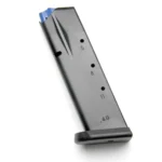 CZ MAGAZINE CZ 75 COMPACT, black metal magazine in angled side view with blue follower