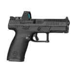 CZ USA P-10 C black handgun, right-side view with mounted optic, fixed sights and textured grip