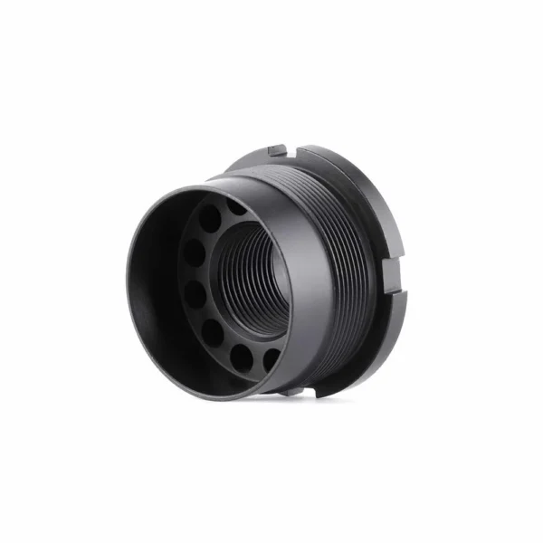 Dead Air P-Series Fixed Mount .578-28, black angled view with internal and external threads