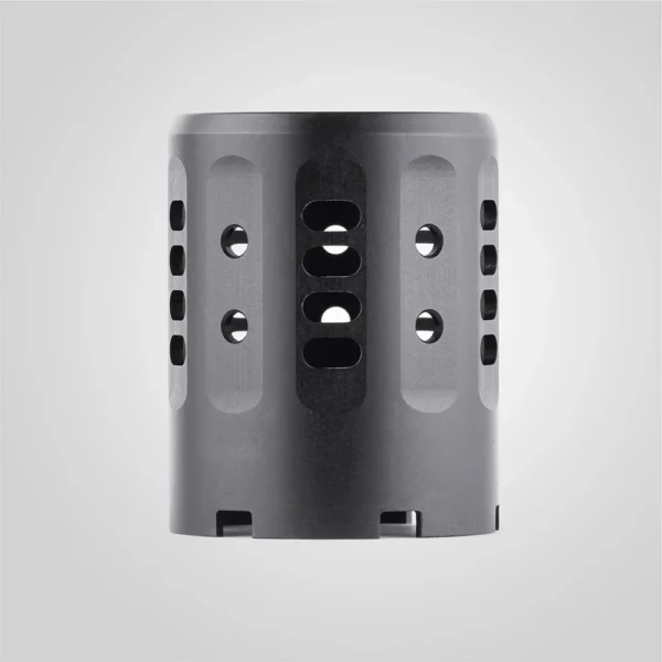 Dead Air Pyro Vented Shroud, gray front view with rows of circular and rectangular vents