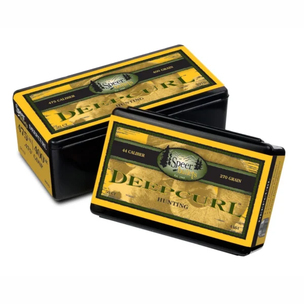 Speer Deep Curl Handgun Hunting Bullets, two black and yellow boxes in angled view