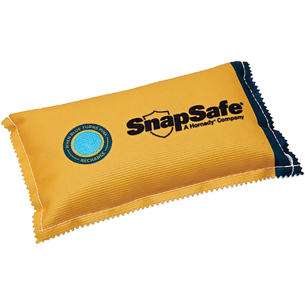 dehumidifier-bag-for-safe-primary SNAPSAFE DEHUMIDIFIER BAG, yellow rectangular pouch with black and blue ends