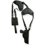 Bulldog Deluxe Shoulder Holster, black front view with shoulder straps, holster and pouch