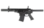 DERYA DY12Y black firearm with magazine, ventilated handguard and sights, right-side view