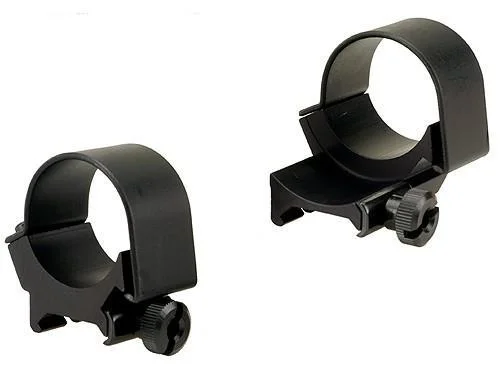 WEAVER TOP MOUNT EXT RNGS, two black low scope rings shown from angled front views