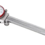 Hornady Dial Caliper, angled top view of silver caliper with white dial