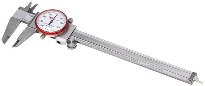 dial-caliper-stainless-steel-accurate-measurements-primary Hornady Dial Caliper, angled top view of silver caliper with white dial