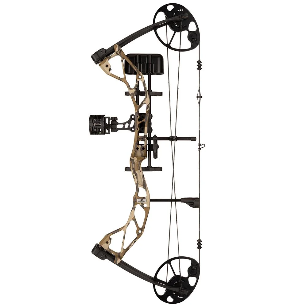 diamond-archery-radian-bow-305-fps-primary-1 Diamond Archery Radian Compound Bow, right-side view in Mossy Oak Bottomland with sight and quiver