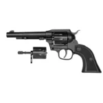 Diamondback Sidekick black revolver, right-side view with checkered grip and spare cylinder