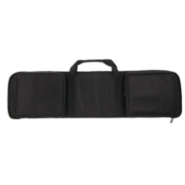 Bulldog Extreme Rectangle rifle case, black side view with carry handles and three pockets