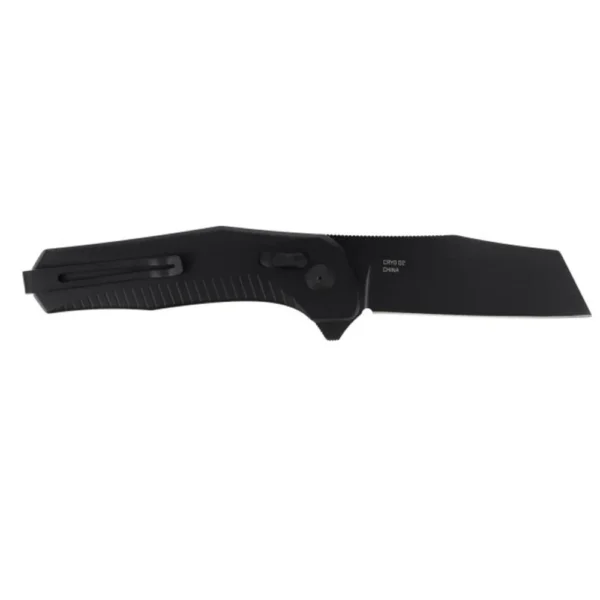 SOG Knives Diverge XR folding knife, open side view with black handle and black sheepsfoot blade