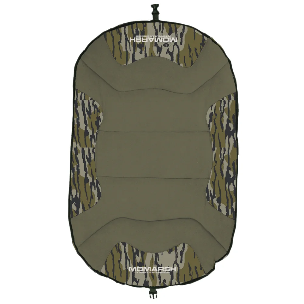 dog-bed-replacement-cover-soft-durable-primary Higdon Outdoors MOmarsh Home Cot Replacement Cover, top view in green and camouflage