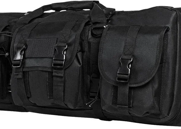 VISM by NcSTAR Double Carbine Case black side view with padded pockets, straps and carry handles