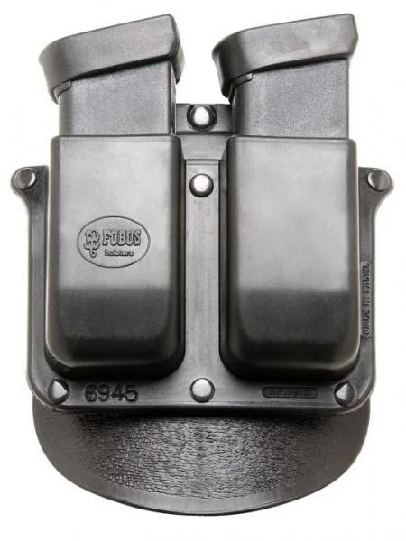 Fobus Para Ordnance Double Magazine Paddle Pouch, front view with two black magazine carriers
