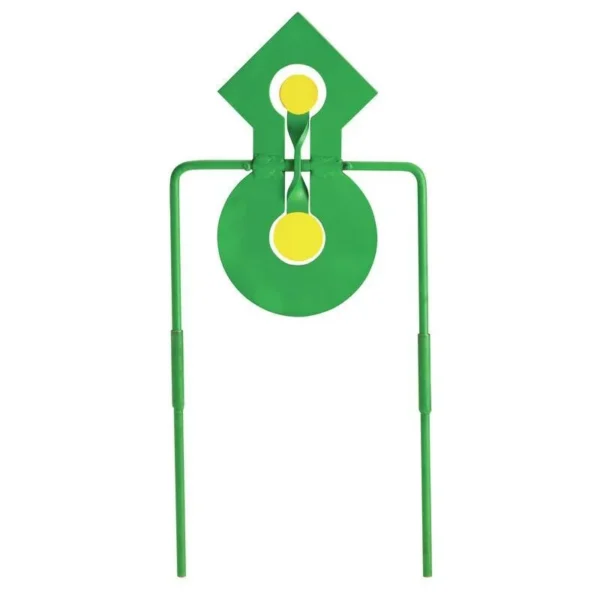 Champion Double Reaction Metal Spinner Target, front view with green frame and yellow circles