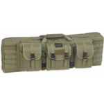 Bulldog Double Tactical Rifle Case, green side view with carry handles and three front pouches
