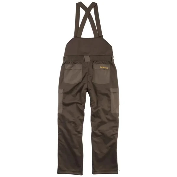 Browning Dutton Hybrid Pant, Major Brown front view with suspenders, reinforced knees and cargo pockets