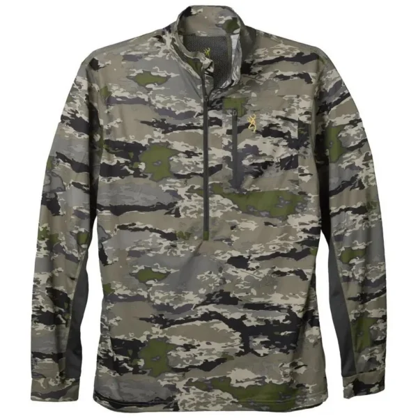 Browning Early Season 3/4 Zip Shirt, Ovix camouflage front view with high collar