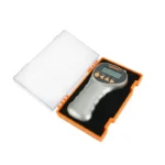 Lyman Electronic Digital Trigger Pull Gauge, grey handheld gauge in an open orange case