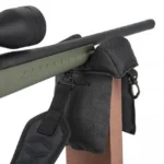 Allen Eliminator Window Mount Shooting Rest, grey rest supporting a rifle fore-end in side view