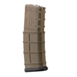 Elite Tactical Systems AR-15 Rifle Magazine, FDE front view with ribbed translucent body