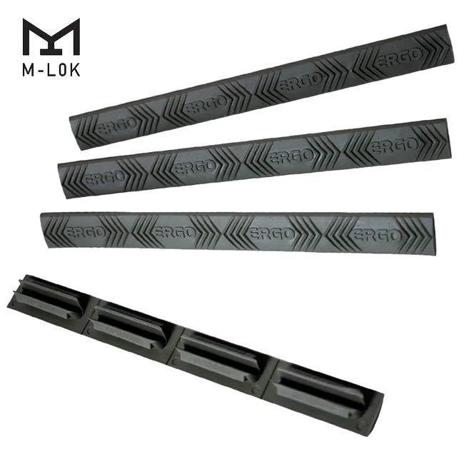 ergo-grips-4-slot-modular-rail-covers-primary ERGO WEDGELOK MLOK RL CVR, four black textured rail covers arranged on white