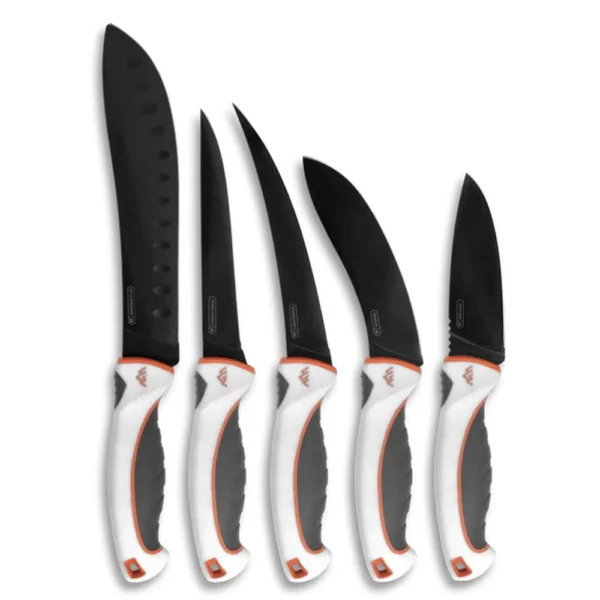 Outdoor Edge ErgoMax Game Processing 6 Piece Knife Set with five black blades and white handles