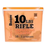 Sonic Boom 1 lb Exploding Rifle Targets, front view of orange square bucket with white lid