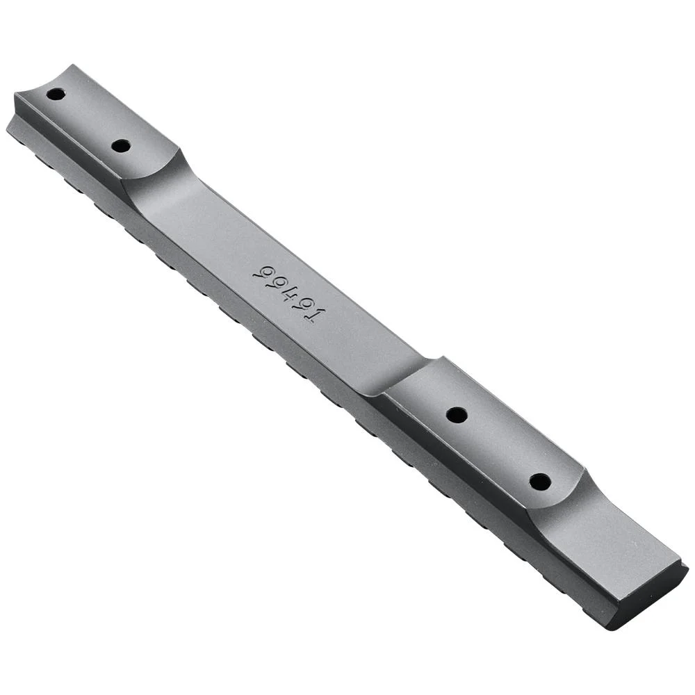 extended-picatinny-scope-base-savage-rifles-primary Weaver 1-Piece Extended Multi-Slot Picatinny Scope Base, silver angled view with mounting holes