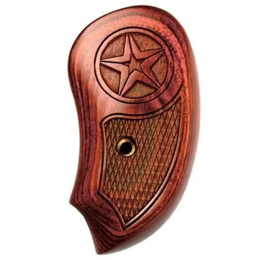 extended-star-on-star-grips-rosewood-primary Bond Arms Extended Star-On-Star Grips rosewood grip, front view with carved star and checkering