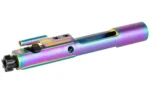 Faxon 5.56 M16 BCG Chameleon, iridescent purple, blue and gold bolt carrier group, side view