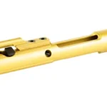 FAXON 5.56 M16 BCG TIN gold bolt carrier group, angled side view with black bolt head