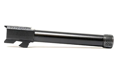 FAXON DUTY BBL G17 THREADED BLACK, black barrel side view with knurled thread protector