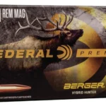 Federal Classic Hunter Berger Hybrid Rifle Ammunition, front view of brown elk-themed box