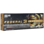 Federal Premium ELD-X Rifle Ammunition, front and right side of black and gold retail box