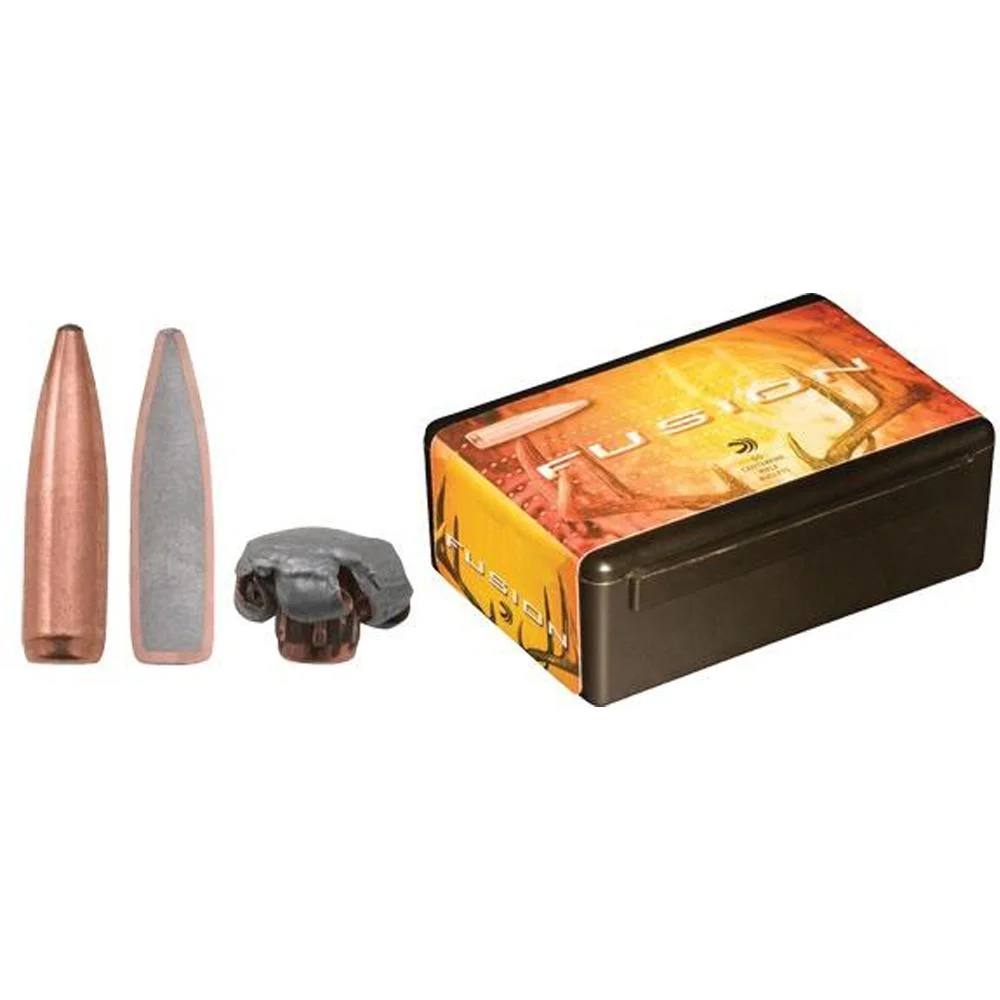 federal-fusion-270-cal-277-130gr-rifle-bullets-primary Federal Cartridge Co. FA 270 CAL 277-130GR FUS RIF BLT box with two bullets and expanded bullet