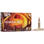 Federal Fusion Rifle Ammunition, orange and red box with two cartridges, front view