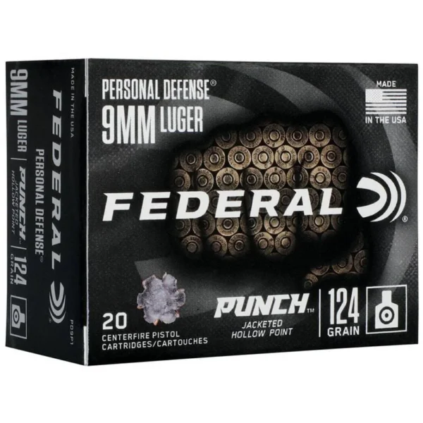 Federal Cartridge Co. Federal Personal Defense Punch Handgun Ammunition 9mm Luger 124 gr 1150 fps JHP 20/ct