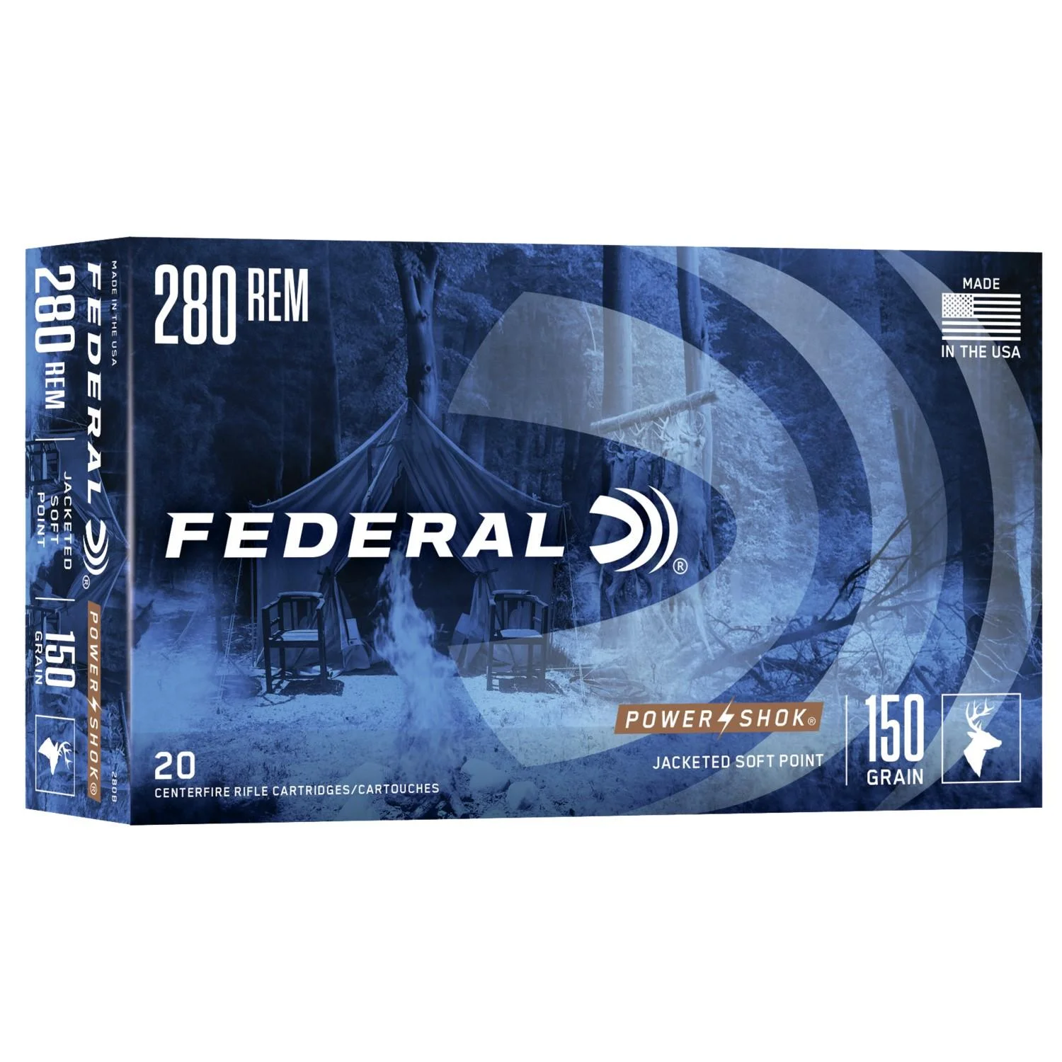 federal-power-shok-280-rem-150-gr-sp-rifle-ammo-primary Federal Cartridge Co. Federal Power-Shok Rifle Ammunition .280 Rem 150 gr SP 2890 fps - 20/ct