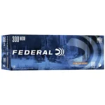 Federal Power-Shok blue ammunition box, front view with forest graphics and branding
