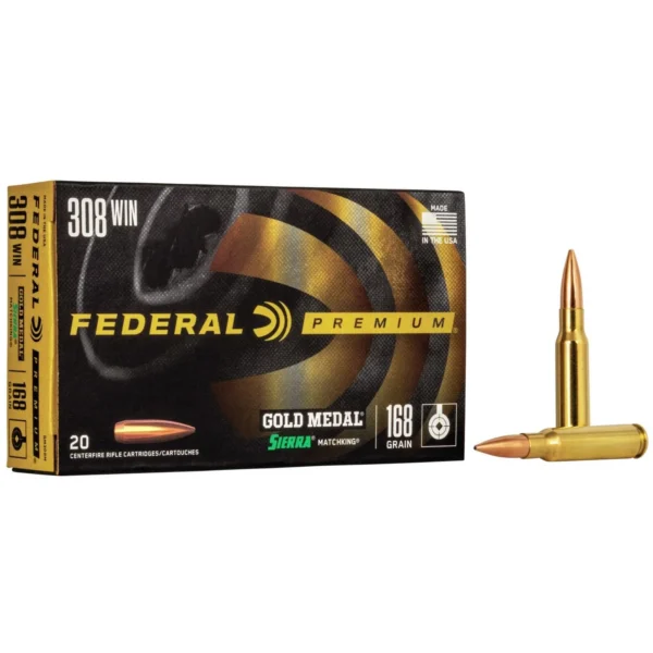 Federal Cartridge Co. Federal Premium Gold Medal Sierra Matchking Rifle Ammunition .308 Win 168 gr BTHP 2650 fps 20/ct