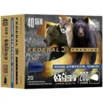 Federal Solid Core Handgun Ammunition, black and gold box with bear, cougar and boar graphics