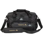 Federal Top Gun Range Bag, black front view with handles, shoulder strap and zippered pockets