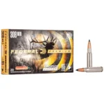 Federal Premium Trophy Copper rifle ammunition, black retail box with two cartridges beside it