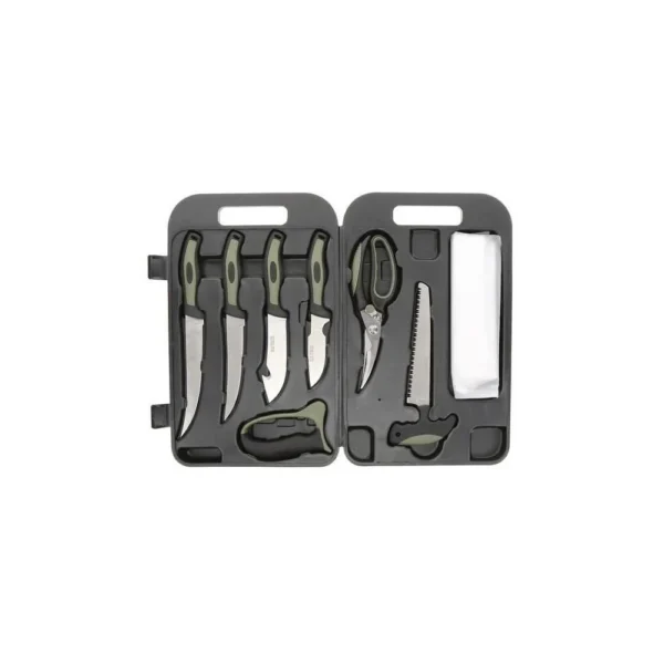 Battenfeld Knives Old Timer Outdoor Field Dressing Kit, seven tools arranged in an open case