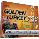 Fiocchi Golden Turkey Tungsten TSS Shotshells orange retail box with turkey graphic, front view