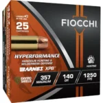 Fiocchi Hyperformance Hunt Handgun Ammunition black and orange box with cartridge window