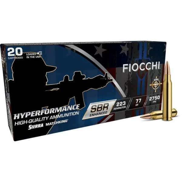 Fiocchi Ammunition Fiocchi Hyperformance SBR Sierra Matchking Ammunition .223 Rem 77gr HPBT 2750 fps 20/ct