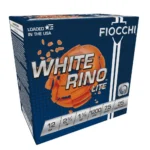 Fiocchi White Rino Lite Shotshells, angled front view of blue, white and orange box